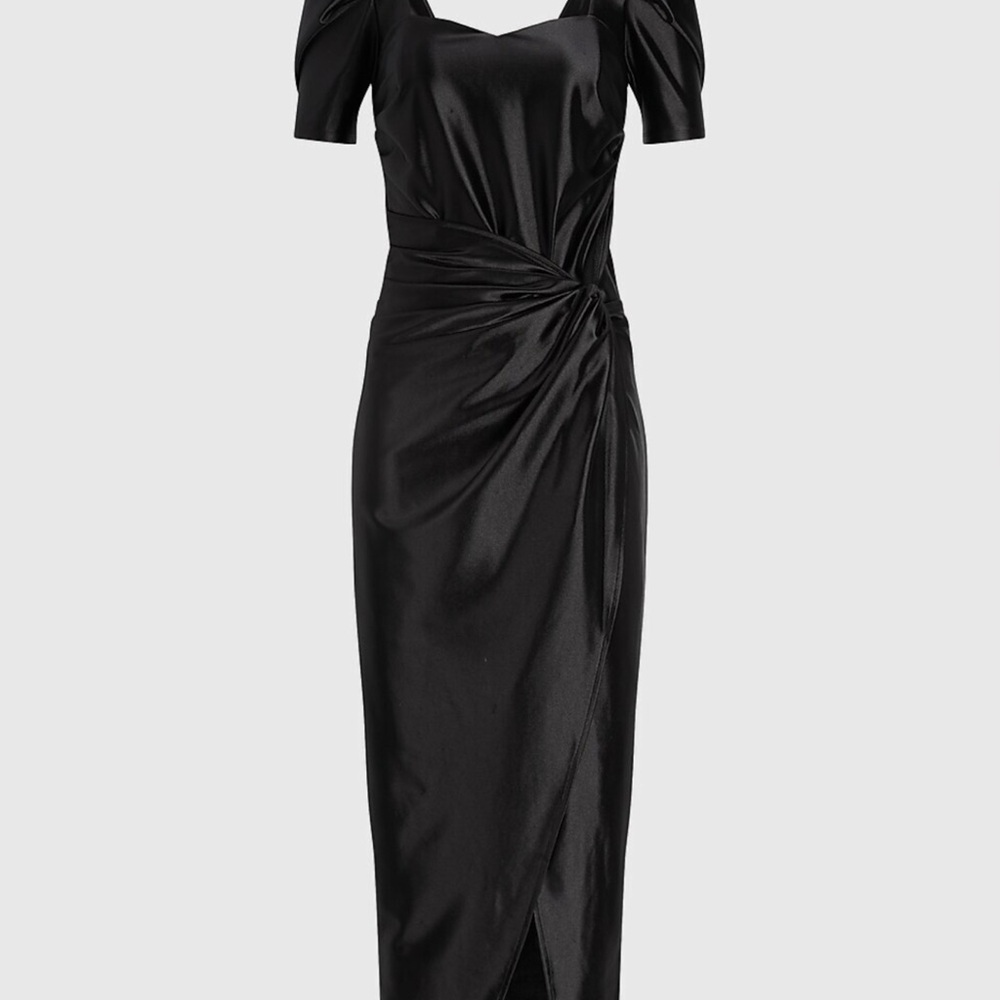 Express Eegant Black Satin Dress with gold back zipper. NWT. Size XL.